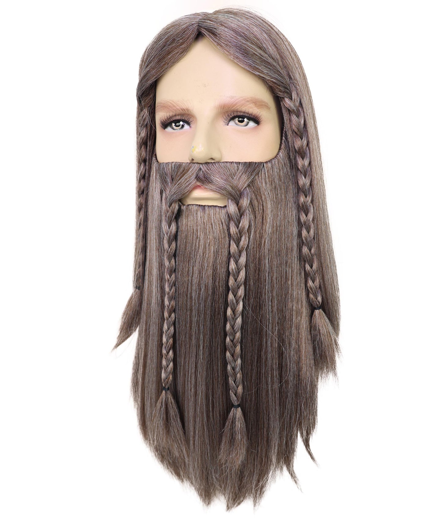 Wigs2you H-7040  大人用メンズ デラックスロングフルウィッグ ひげ＆口ひげ付き アッシュブラウン 17インチ 合成繊維 バイキングコスプレ、ハロウィン、コスチュームイベントに最適