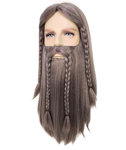 Wigs2you H-7040  大人用メンズ デラックスロングフルウィッグ ひげ＆口ひげ付き アッシュブラウン 17インチ 合成繊維 バイキングコスプレ、ハロウィン、コスチュームイベントに最適