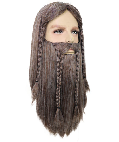 Wigs2you H-7040  大人用メンズ デラックスロングフルウィッグ ひげ＆口ひげ付き アッシュブラウン 17インチ 合成繊維 バイキングコスプレ、ハロウィン、コスチュームイベントに最適