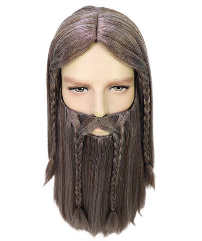 Wigs2you H-7040  大人用メンズ デラックスロングフルウィッグ ひげ＆口ひげ付き アッシュブラウン 17インチ 合成繊維 バイキングコスプレ、ハロウィン、コスチュームイベントに最適