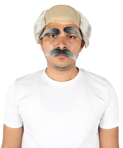 Wigs2you H-7041 大人用 老人用 ショート ダークグレー ウィッグ 口ひげ＆眉毛セット 坊主キャップ付き | おもしろおじいちゃん コスプレウィッグ | 難燃性合成繊維