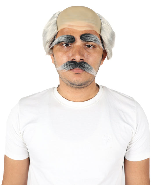 Wigs2you H-7041 大人用 老人用 ショート ダークグレー ウィッグ 口ひげ＆眉毛セット 坊主キャップ付き | おもしろおじいちゃん コスプレウィッグ | 難燃性合成繊維