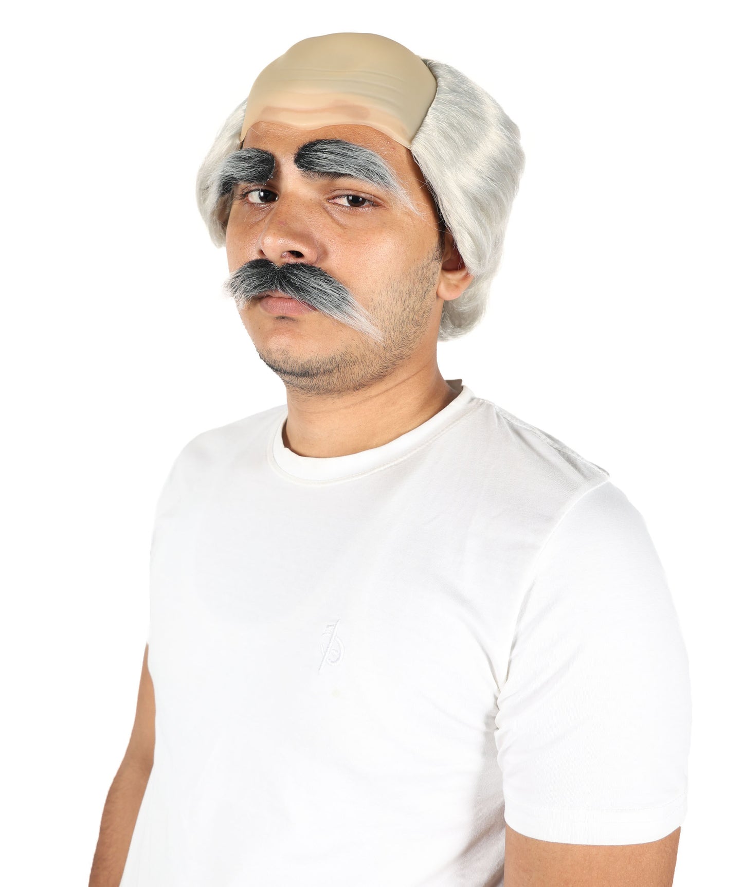 Wigs2you H-7041 大人用 老人用 ショート ダークグレー ウィッグ 口ひげ＆眉毛セット 坊主キャップ付き | おもしろおじいちゃん コスプレウィッグ | 難燃性合成繊維