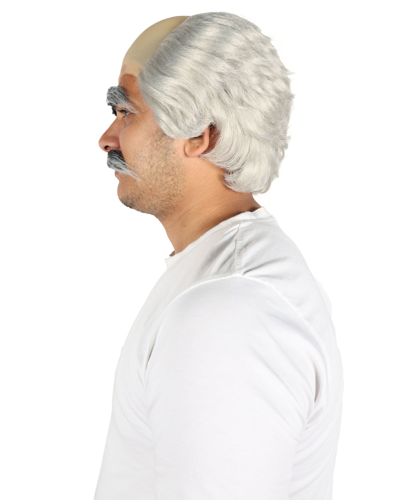 Wigs2you H-7041 大人用 老人用 ショート ダークグレー ウィッグ 口ひげ＆眉毛セット 坊主キャップ付き | おもしろおじいちゃん コスプレウィッグ | 難燃性合成繊維