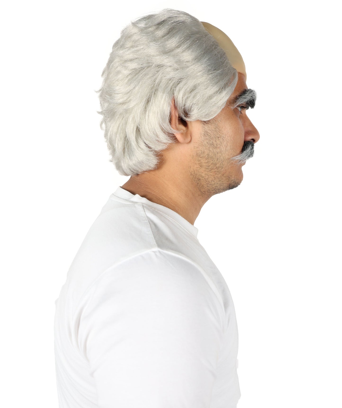 Wigs2you H-7041 大人用 老人用 ショート ダークグレー ウィッグ 口ひげ＆眉毛セット 坊主キャップ付き | おもしろおじいちゃん コスプレウィッグ | 難燃性合成繊維