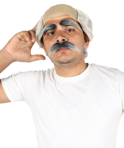 Wigs2you H-7041 大人用 老人用 ショート ダークグレー ウィッグ 口ひげ＆眉毛セット 坊主キャップ付き | おもしろおじいちゃん コスプレウィッグ | 難燃性合成繊維