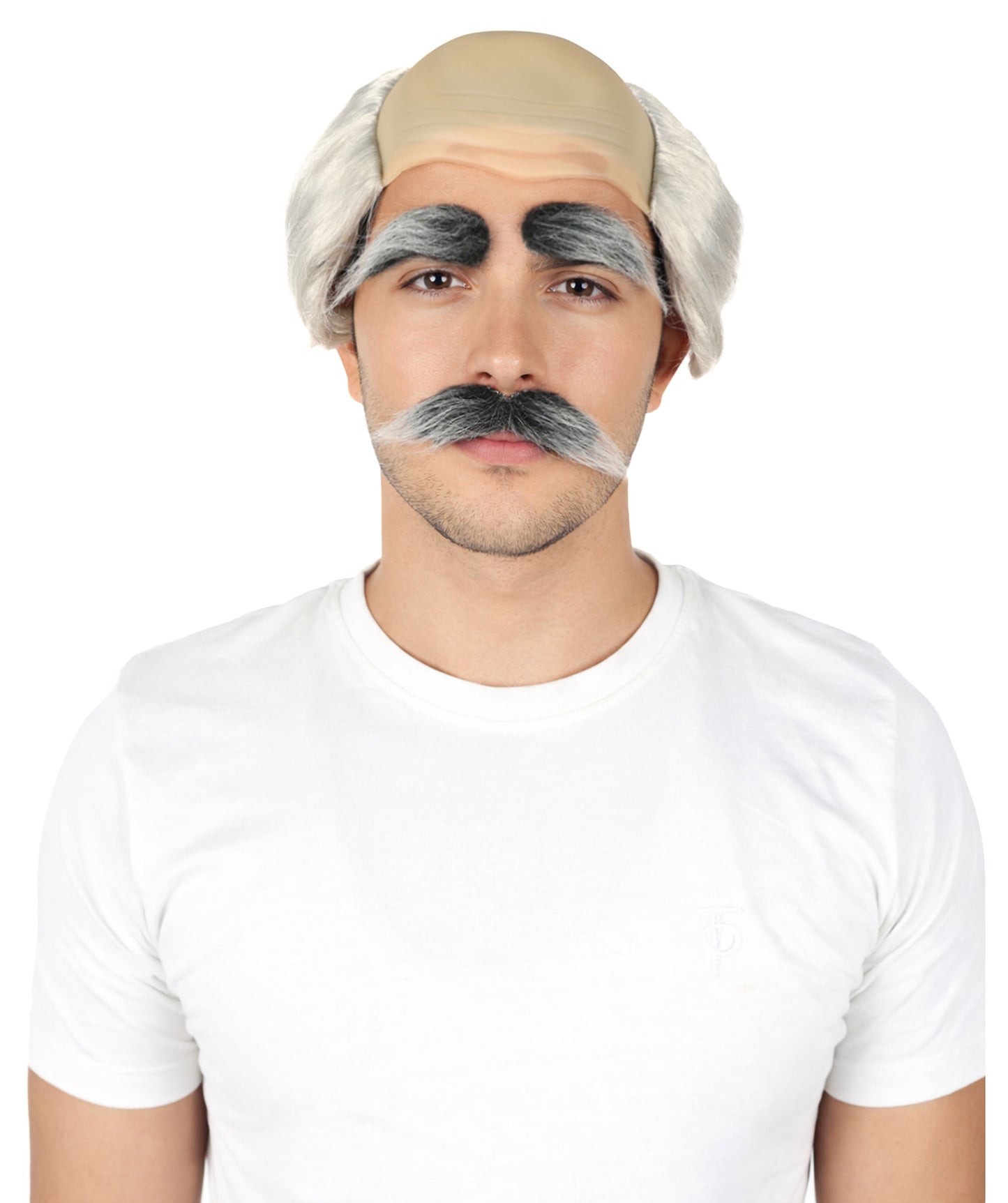 Wigs2you H-7041 大人用 老人用 ショート ダークグレー ウィッグ 口ひげ＆眉毛セット 坊主キャップ付き | おもしろおじいちゃん コスプレウィッグ | 難燃性合成繊維