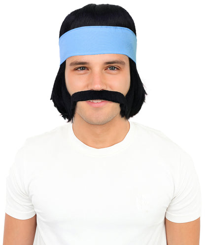 Wigs2you H-7048 大人用男性用ヒッピースタイルフルウィッグ（もみあげ、口ひげ、ヘッドバンド付き）合成繊維製。60年代風のレトロなコスチュームやテーマイベントに最適。