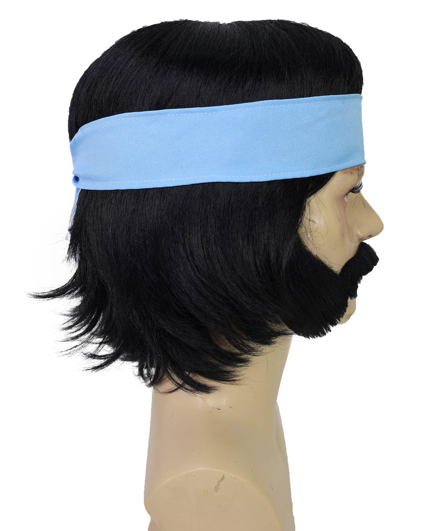 Wigs2you H-7048 大人用男性用ヒッピースタイルフルウィッグ（もみあげ、口ひげ、ヘッドバンド付き）合成繊維製。60年代風のレトロなコスチュームやテーマイベントに最適。