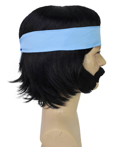 Wigs2you H-7048 大人用男性用ヒッピースタイルフルウィッグ（もみあげ、口ひげ、ヘッドバンド付き）合成繊維製。60年代風のレトロなコスチュームやテーマイベントに最適。