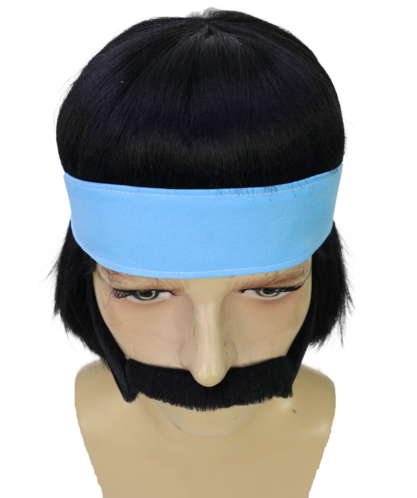 Wigs2you H-7048 大人用男性用ヒッピースタイルフルウィッグ（もみあげ、口ひげ、ヘッドバンド付き）合成繊維製。60年代風のレトロなコスチュームやテーマイベントに最適。