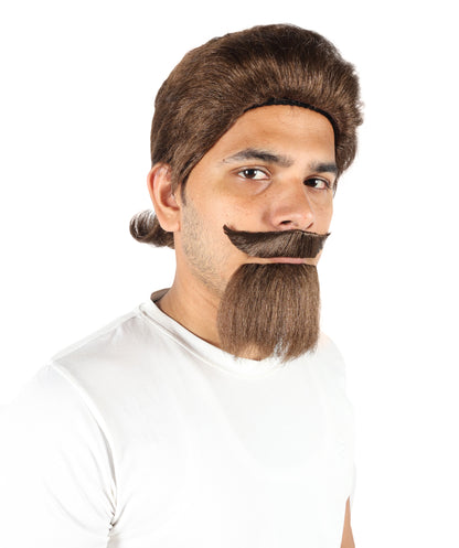 Wigs2you H-7054  大人用メンズ ワイルドウェスト フルウィッグ 口ひげ＆あごひげ付き ブラウン合成繊維 テーマパーティーやコスチュームイベントに最適