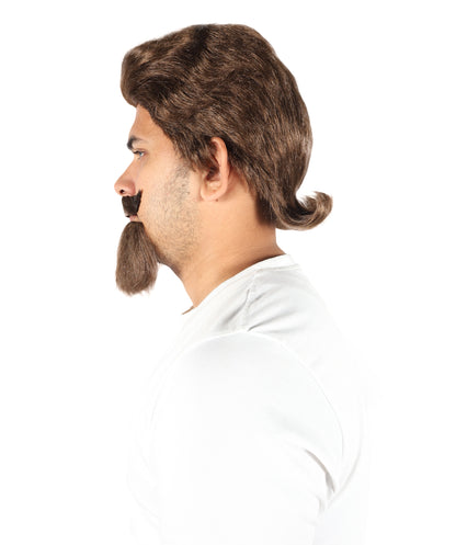 Wigs2you H-7054  大人用メンズ ワイルドウェスト フルウィッグ 口ひげ＆あごひげ付き ブラウン合成繊維 テーマパーティーやコスチュームイベントに最適