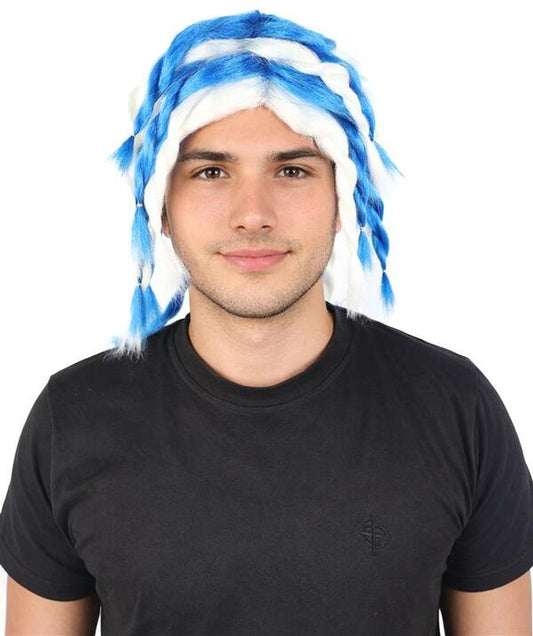 Wigs2you H-7072 大人用 メンズ 編み込み ラスタ ドレッドヘア フルウィッグ ブルー＆ホワイト ミディアム丈 合成繊維 コスプレ、ハロウィン、パーティー、ステージ用