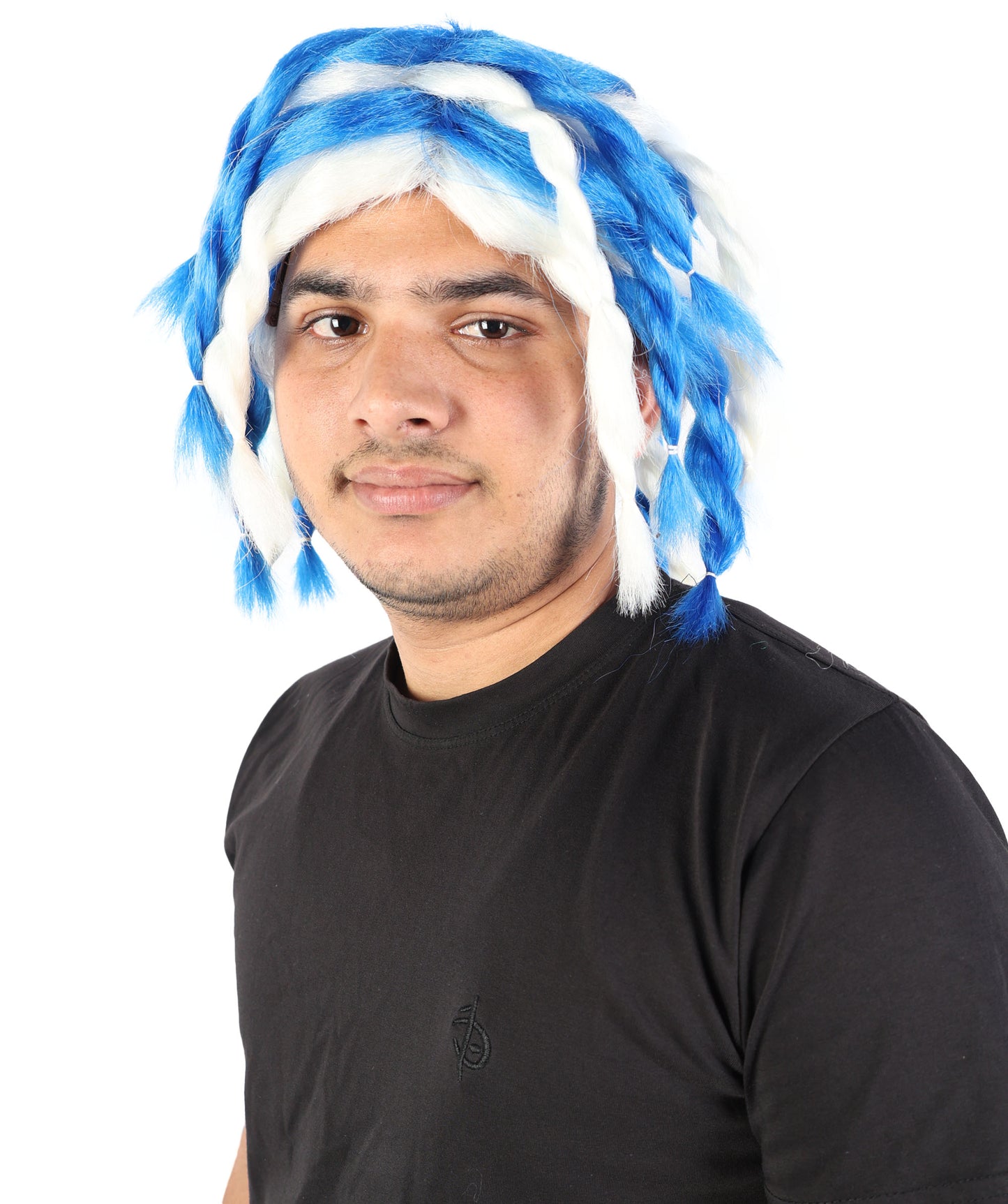 Wigs2you H-7072 大人用 メンズ 編み込み ラスタ ドレッドヘア フルウィッグ ブルー＆ホワイト ミディアム丈 合成繊維 コスプレ、ハロウィン、パーティー、ステージ用