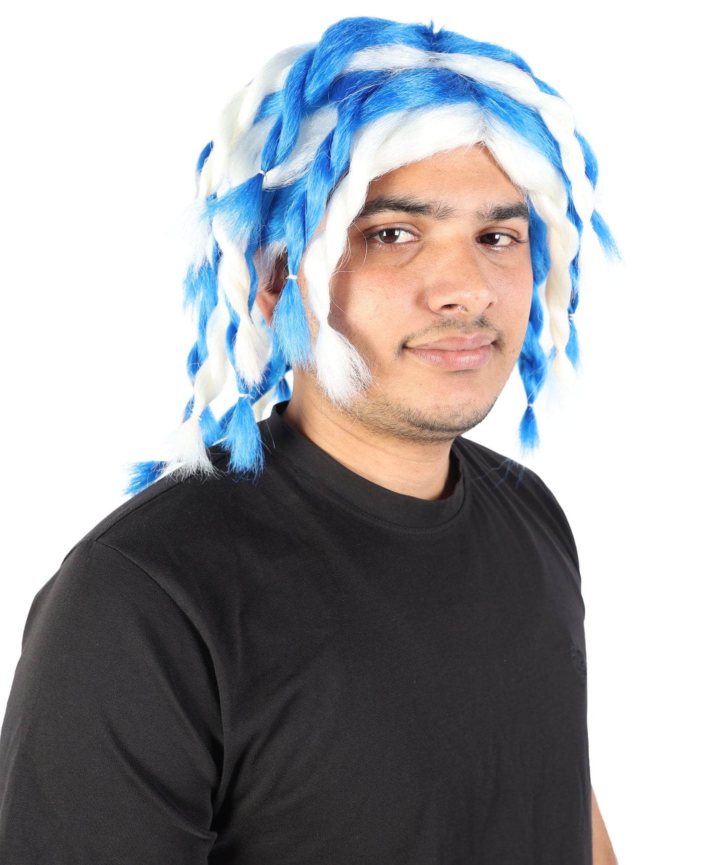 Wigs2you H-7072 大人用 メンズ 編み込み ラスタ ドレッドヘア フルウィッグ ブルー＆ホワイト ミディアム丈 合成繊維 コスプレ、ハロウィン、パーティー、ステージ用