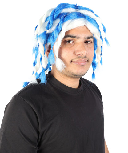 Wigs2you H-7072 大人用 メンズ 編み込み ラスタ ドレッドヘア フルウィッグ ブルー＆ホワイト ミディアム丈 合成繊維 コスプレ、ハロウィン、パーティー、ステージ用