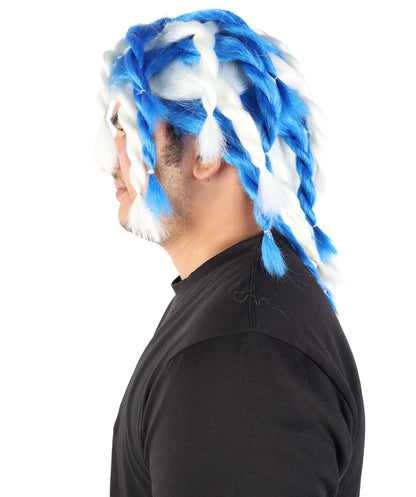 Wigs2you H-7072 大人用 メンズ 編み込み ラスタ ドレッドヘア フルウィッグ ブルー＆ホワイト ミディアム丈 合成繊維 コスプレ、ハロウィン、パーティー、ステージ用