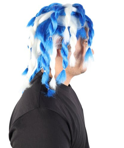 Wigs2you H-7072 大人用 メンズ 編み込み ラスタ ドレッドヘア フルウィッグ ブルー＆ホワイト ミディアム丈 合成繊維 コスプレ、ハロウィン、パーティー、ステージ用