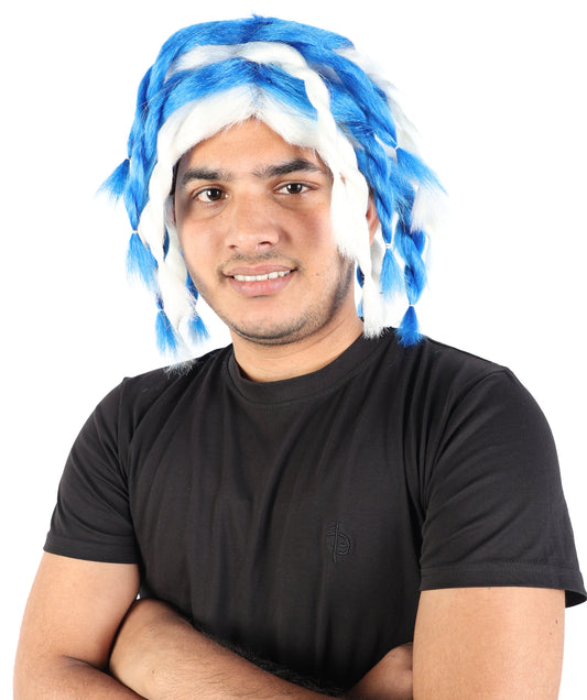 Wigs2you H-7072 大人用 メンズ 編み込み ラスタ ドレッドヘア フルウィッグ ブルー＆ホワイト ミディアム丈 合成繊維 コスプレ、ハロウィン、パーティー、ステージ用