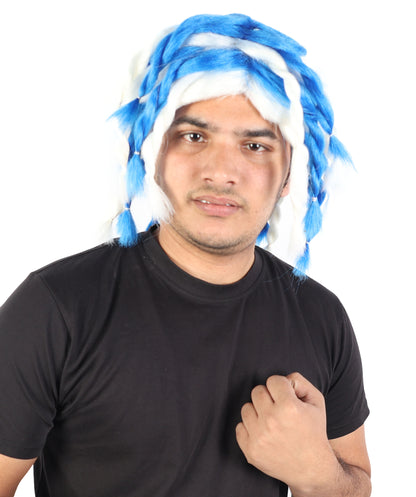 Wigs2you H-7072 大人用 メンズ 編み込み ラスタ ドレッドヘア フルウィッグ ブルー＆ホワイト ミディアム丈 合成繊維 コスプレ、ハロウィン、パーティー、ステージ用
