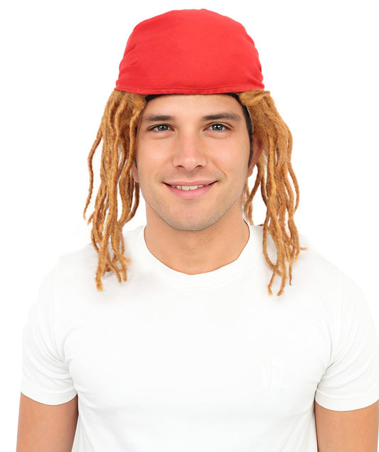 Wigs2you H-7073 大人用 メンズ ブラウン ドレッドヘア フルウィッグ レッドバンダナ付き 14インチ 難燃性合成繊維 ハロウィン・コスプレ用