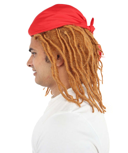 Wigs2you H-7073 大人用 メンズ ブラウン ドレッドヘア フルウィッグ レッドバンダナ付き 14インチ 難燃性合成繊維 ハロウィン・コスプレ用