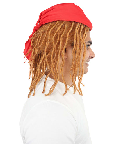 Wigs2you H-7073 大人用 メンズ ブラウン ドレッドヘア フルウィッグ レッドバンダナ付き 14インチ 難燃性合成繊維 ハロウィン・コスプレ用