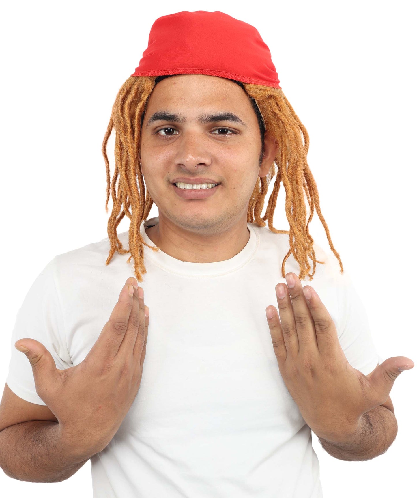 Wigs2you H-7073 大人用 メンズ ブラウン ドレッドヘア フルウィッグ レッドバンダナ付き 14インチ 難燃性合成繊維 ハロウィン・コスプレ用