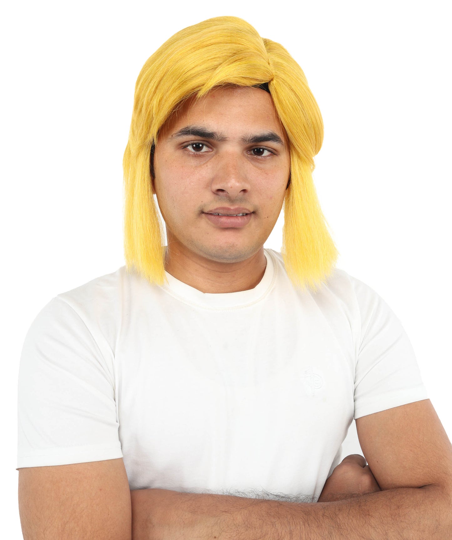 Wigs2you H-7086 大人用 メンズ ファンタジーヒーロー ショート レイヤード フルウィッグ イエロー＆ブロンド サイドバング付き 合成繊維 コスプレ、ハロウィン、ロールプレイ、ステージ用