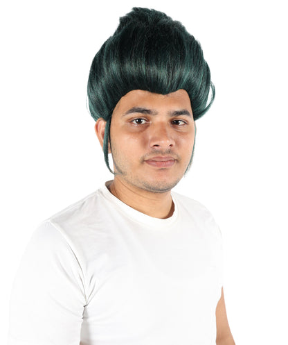 Wigs2you H-7091 大人男性用スパイクゴシックグリーンウィッグ｜アニメ、ハロウィン、カーニバルに最適な、調節可能なストラップとファイバーを使用したショートレイヤードヘアスタイル