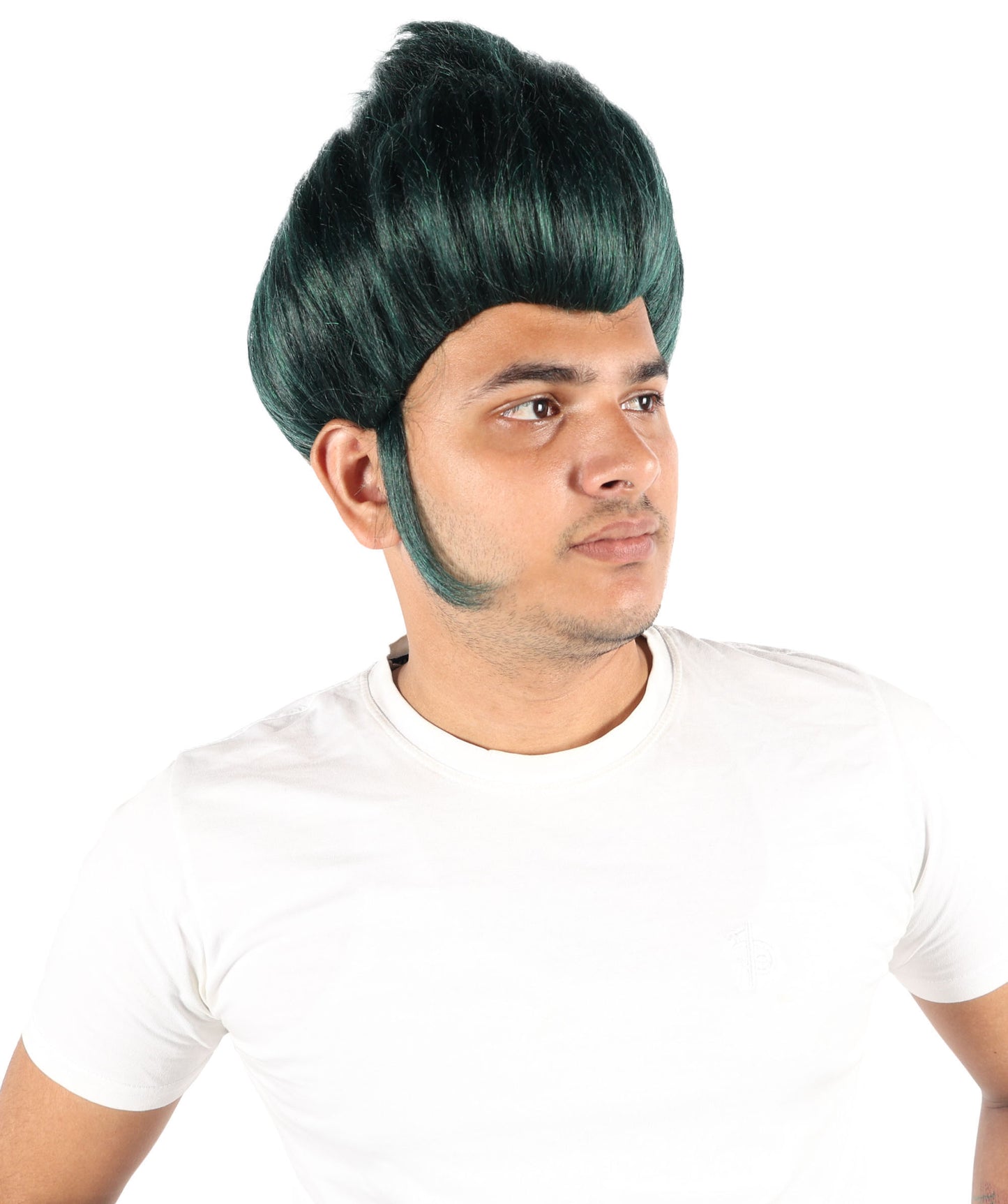 Wigs2you H-7091 大人男性用スパイクゴシックグリーンウィッグ｜アニメ、ハロウィン、カーニバルに最適な、調節可能なストラップとファイバーを使用したショートレイヤードヘアスタイル