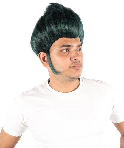 Wigs2you H-7091 大人男性用スパイクゴシックグリーンウィッグ｜アニメ、ハロウィン、カーニバルに最適な、調節可能なストラップとファイバーを使用したショートレイヤードヘアスタイル
