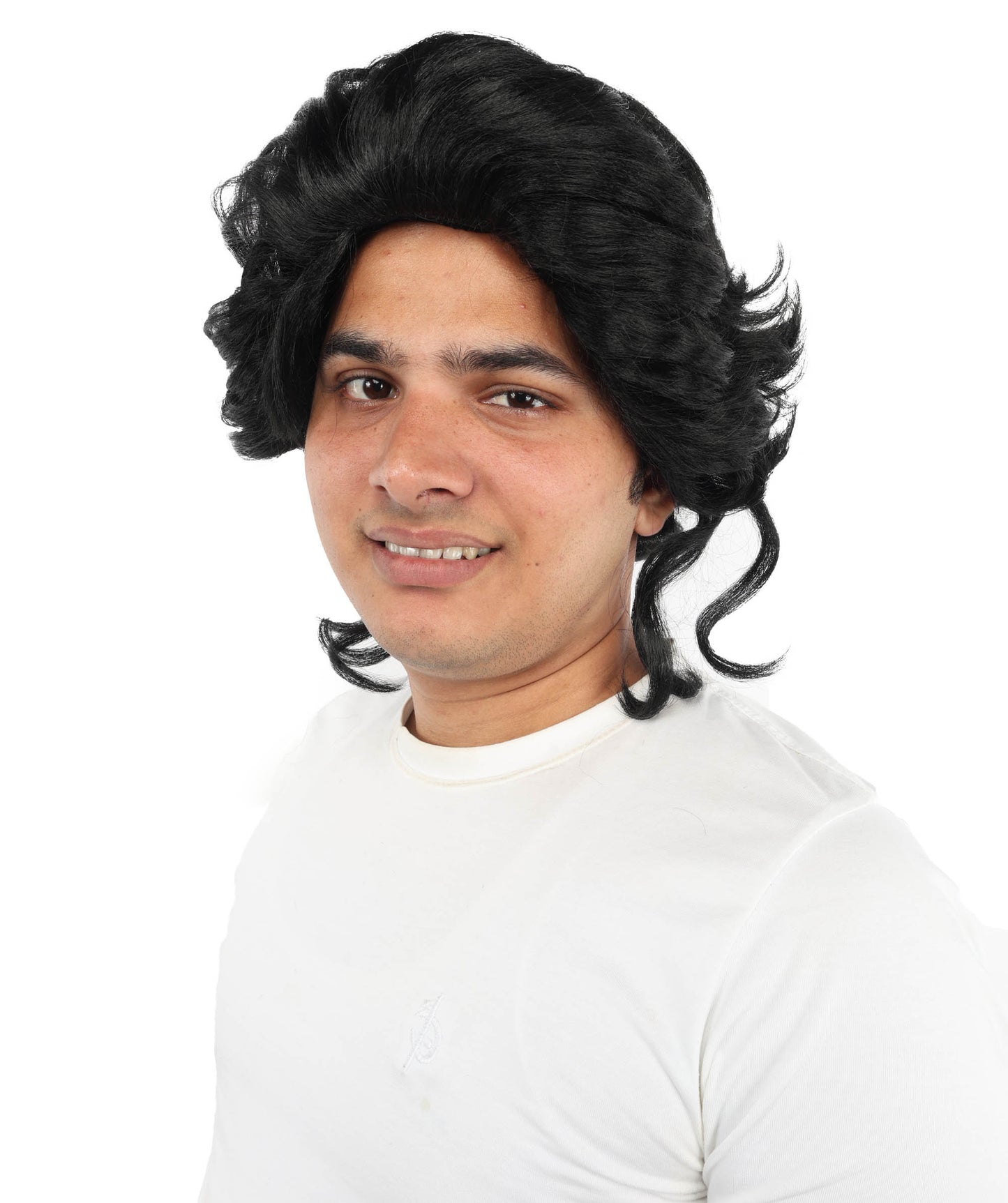 Wigs2you H-7093 大人男性用ミディアムウェーブブラックウィッグ｜柔らかなボリューム感のある合成毛ウィッグ｜コスプレ、パーティー、舞台パフォーマンスに最適な自然な質感のスタイル