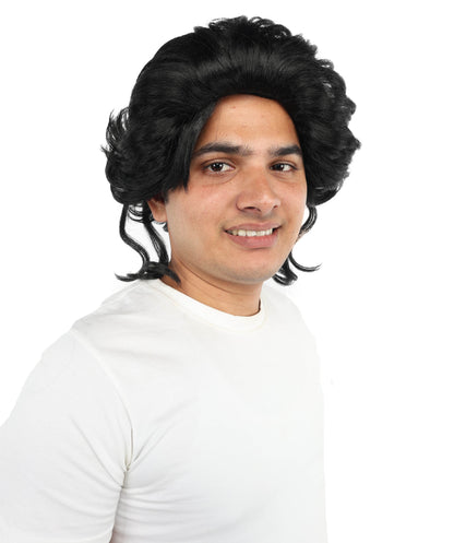 Wigs2you H-7093 大人男性用ミディアムウェーブブラックウィッグ｜柔らかなボリューム感のある合成毛ウィッグ｜コスプレ、パーティー、舞台パフォーマンスに最適な自然な質感のスタイル