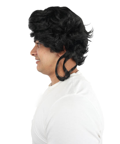 Wigs2you H-7093 大人男性用ミディアムウェーブブラックウィッグ｜柔らかなボリューム感のある合成毛ウィッグ｜コスプレ、パーティー、舞台パフォーマンスに最適な自然な質感のスタイル
