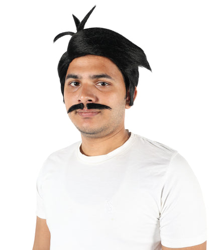 Wigs2you H-7095 大人男性用ウエスタンアウトロー風黒ウィッグ＆口ひげセット｜短めの黒色合成ウィッグとそれに合わせた口ひげ｜コスチュームパーティーやロールプレイに最適