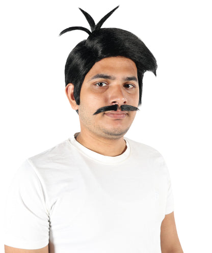 Wigs2you H-7095 大人男性用ウエスタンアウトロー風黒ウィッグ＆口ひげセット｜短めの黒色合成ウィッグとそれに合わせた口ひげ｜コスチュームパーティーやロールプレイに最適