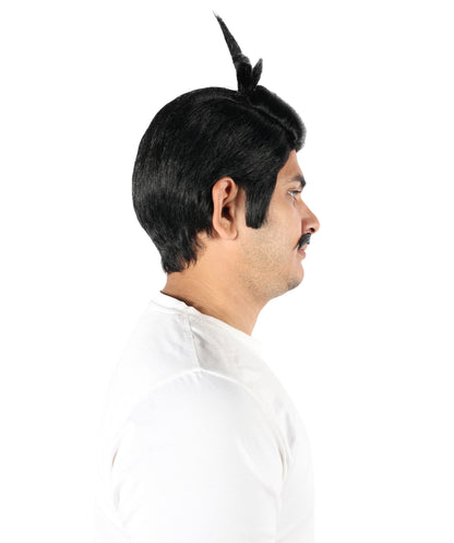 Wigs2you H-7095 大人男性用ウエスタンアウトロー風黒ウィッグ＆口ひげセット｜短めの黒色合成ウィッグとそれに合わせた口ひげ｜コスチュームパーティーやロールプレイに最適