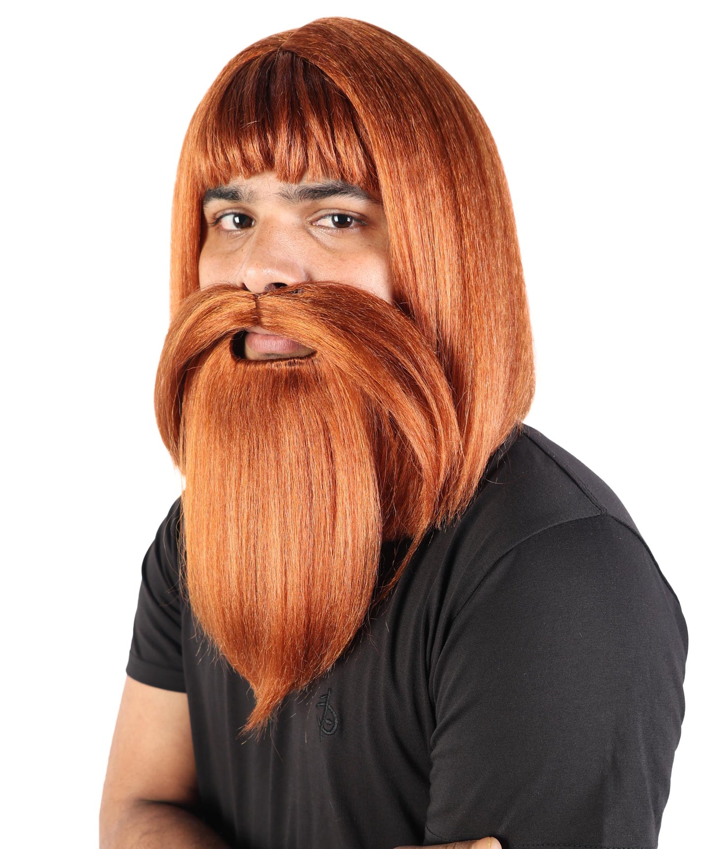 Wigs2you H-7096 大人男性用バイキング風ウィッグ、あごひげ、口ひげセット｜ダークオーバン合成毛ウィッグ、お揃いの口ひげとあごひげ｜コスプレ、舞台、パーティーに最適なサイズ調整可能