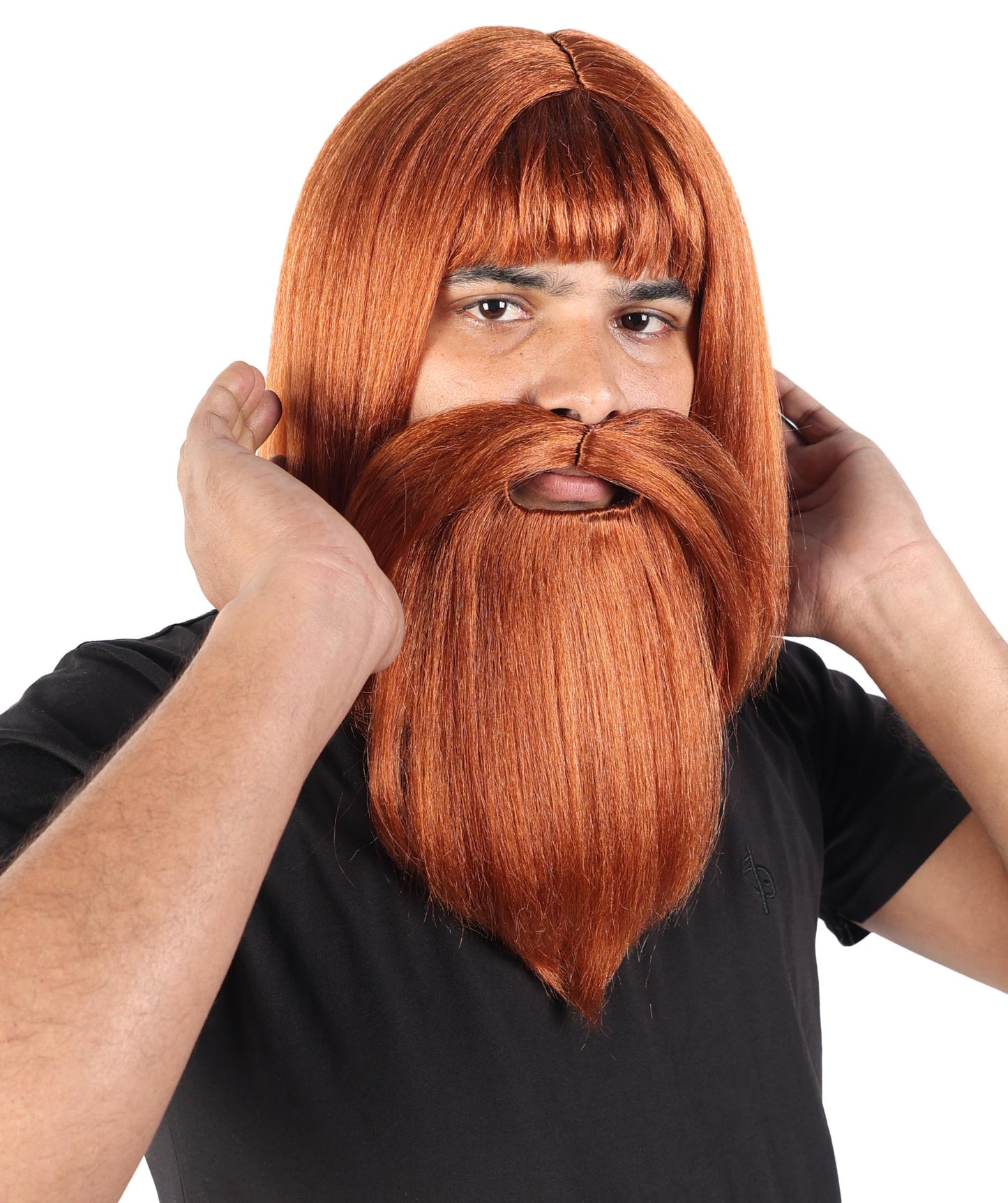 Wigs2you H-7096 大人男性用バイキング風ウィッグ、あごひげ、口ひげセット｜ダークオーバン合成毛ウィッグ、お揃いの口ひげとあごひげ｜コスプレ、舞台、パーティーに最適なサイズ調整可能