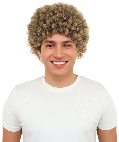 Wigs2you H-7097 大人男性用カーリーアスリートブラウンウィッグ｜ボリュームたっぷりの合成毛ウィッグ、厚みのあるカール｜ステージ、パーティー、ロールプレイに最適な調節可能なフィット感