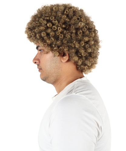 Wigs2you H-7097 大人男性用カーリーアスリートブラウンウィッグ｜ボリュームたっぷりの合成毛ウィッグ、厚みのあるカール｜ステージ、パーティー、ロールプレイに最適な調節可能なフィット感