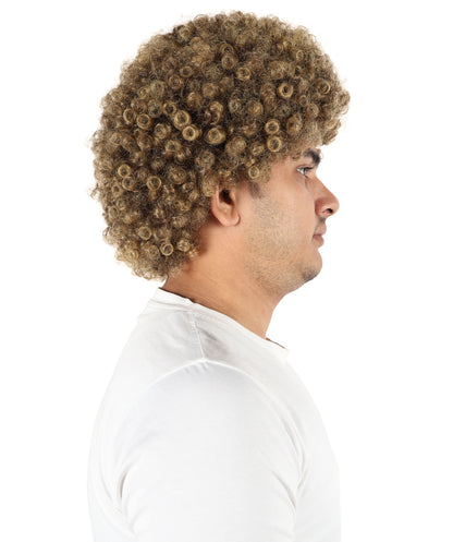 Wigs2you H-7097 大人男性用カーリーアスリートブラウンウィッグ｜ボリュームたっぷりの合成毛ウィッグ、厚みのあるカール｜ステージ、パーティー、ロールプレイに最適な調節可能なフィット感