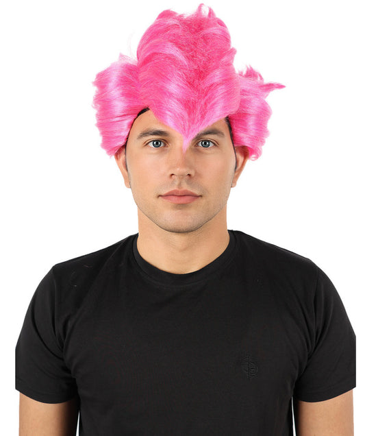 Wigs2you H-7098 大人男性用ショートスパイクピンクウィッグ｜アニメ風ボリュームヘアスタイル｜ステージ、パーティー、ロールプレイに最適な調節可能なフィット感