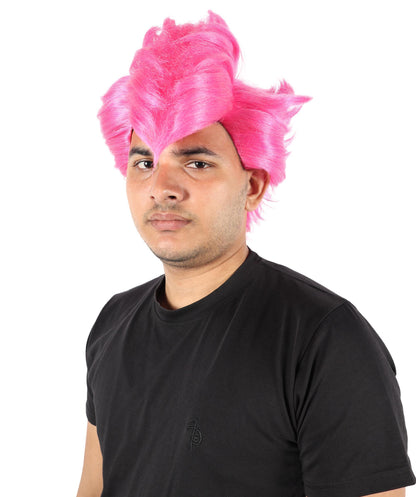 Wigs2you H-7098 大人男性用ショートスパイクピンクウィッグ｜アニメ風ボリュームヘアスタイル｜ステージ、パーティー、ロールプレイに最適な調節可能なフィット感