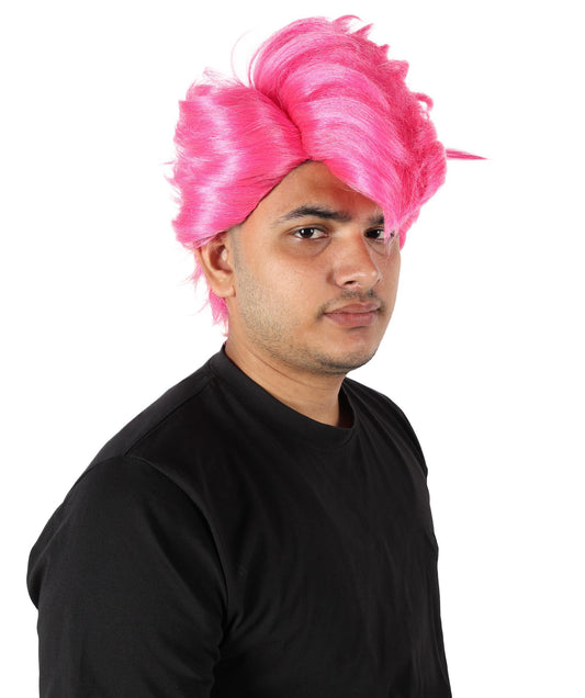 Wigs2you H-7098 大人男性用ショートスパイクピンクウィッグ｜アニメ風ボリュームヘアスタイル｜ステージ、パーティー、ロールプレイに最適な調節可能なフィット感