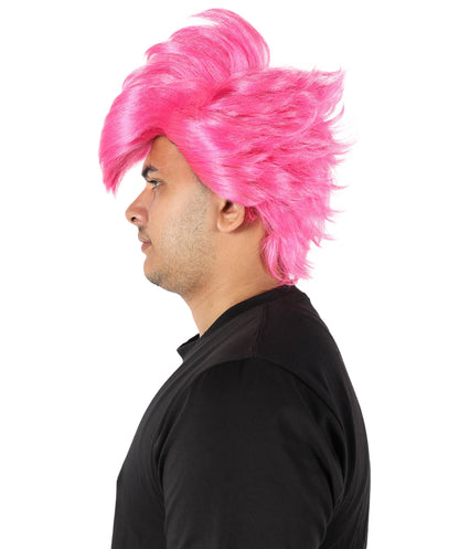 Wigs2you H-7098 大人男性用ショートスパイクピンクウィッグ｜アニメ風ボリュームヘアスタイル｜ステージ、パーティー、ロールプレイに最適な調節可能なフィット感