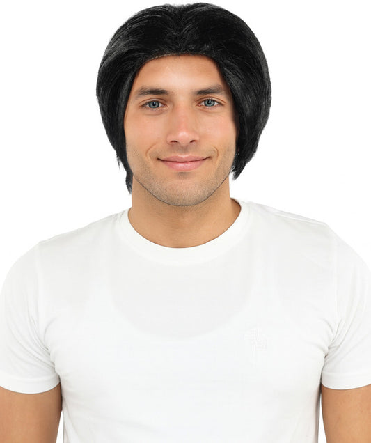 Wigs2you H-7104 大人男性用クラシックショートレイヤードブラックウィッグ｜リアルな質感の合成繊維ヘアピース｜ステージや普段使いに最適な軽量ウィッグ