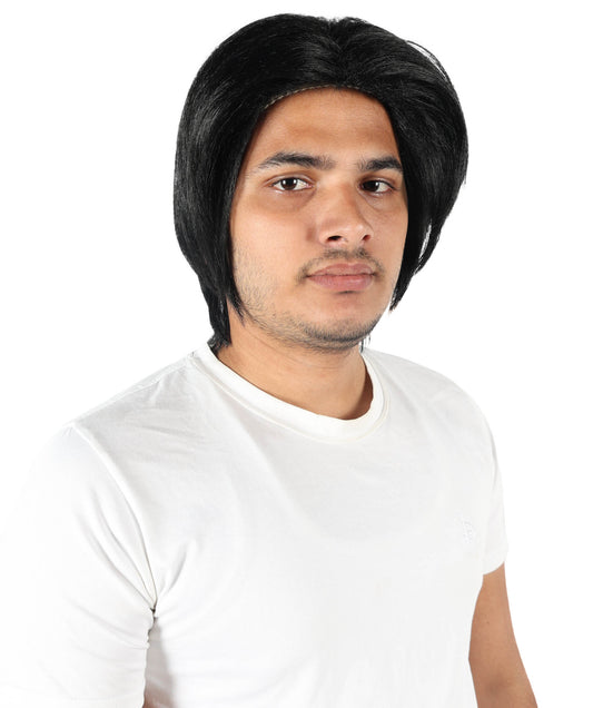 Wigs2you H-7104 大人男性用クラシックショートレイヤードブラックウィッグ｜リアルな質感の合成繊維ヘアピース｜ステージや普段使いに最適な軽量ウィッグ